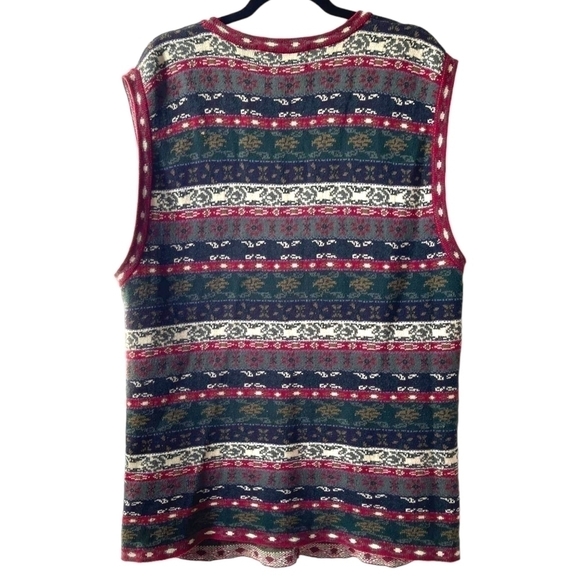 VINTAGE Mixed Print Striped Sleeveless Knit Button Down Vest - Picture 2 of 3